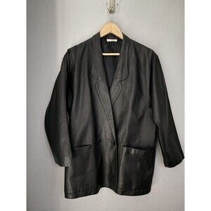 Kevin Robert Design NYC BLACK jacket VTG long line blazer GENUINE LEATHER